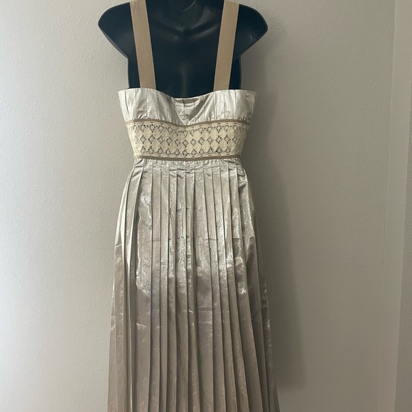 MALANDRINO Gold Tan Midi Pleated Dress - Picture 5 of 9